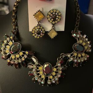 Betsey Johnson unique sparkling jeweled statement necklace with earrings